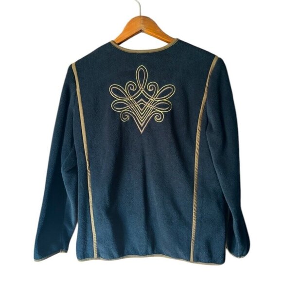 Bob Mackie Wearable Art Black Fleece Jacket With Gold Embroidery Size Medium - Picture 9 of 10